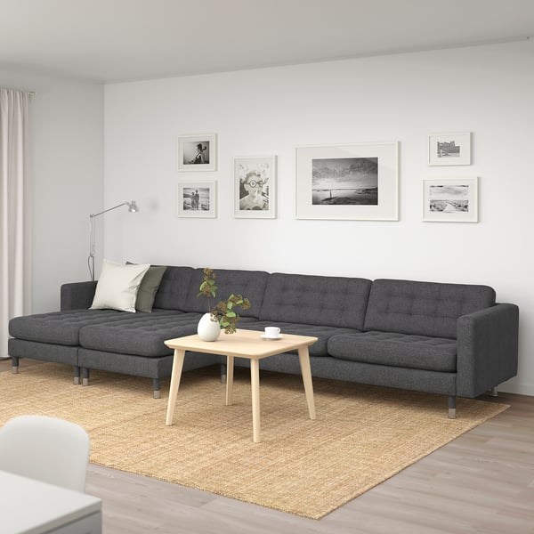 LANDSKRONA 5-seater sofa - with chaise-longue/Gunnared dark grey/metal ,