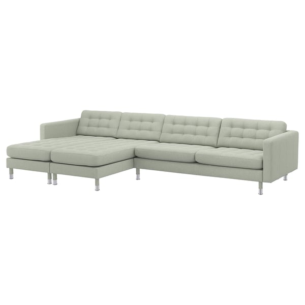 LANDSKRONA 5-seat sofa, with chaise longues/Gunnared light green/metal