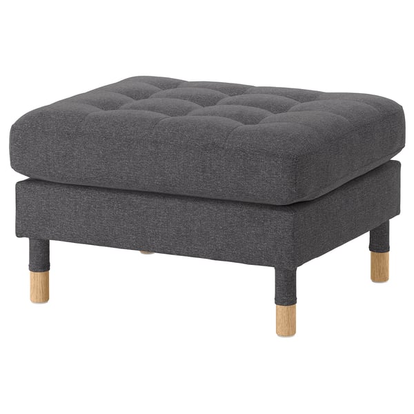 LANDSKRONA footstool, Gunnared dark grey/wood, 77x65 cm