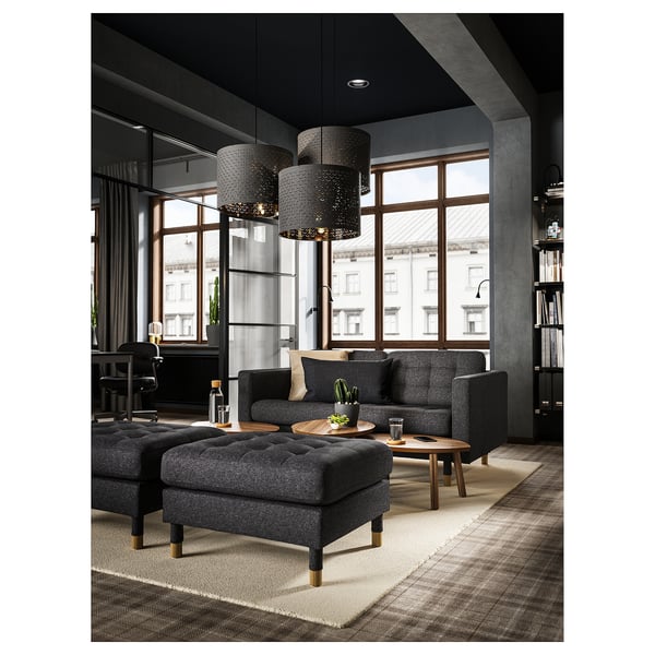 LANDSKRONA footstool, Gunnared dark grey/wood, 77x65 cm