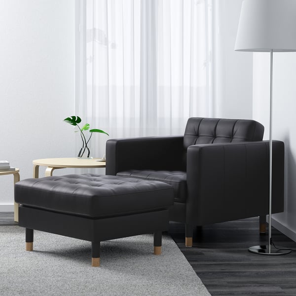 LANDSKRONA armchair, Grann/Bomstad black/wood, 65x78x89 cm