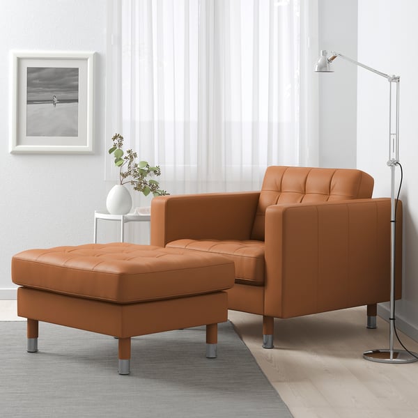 LANDSKRONA Armchair - Grann/Bomstad brown/metal ochre ,
