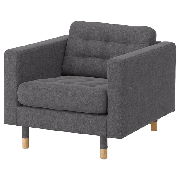 LANDSKRONA armchair, Gunnared dark grey/wood, 89x78x89 cm