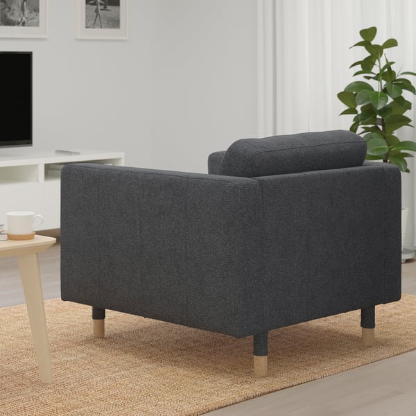 LANDSKRONA armchair, Gunnared dark grey/wood, 65x78x89 cm