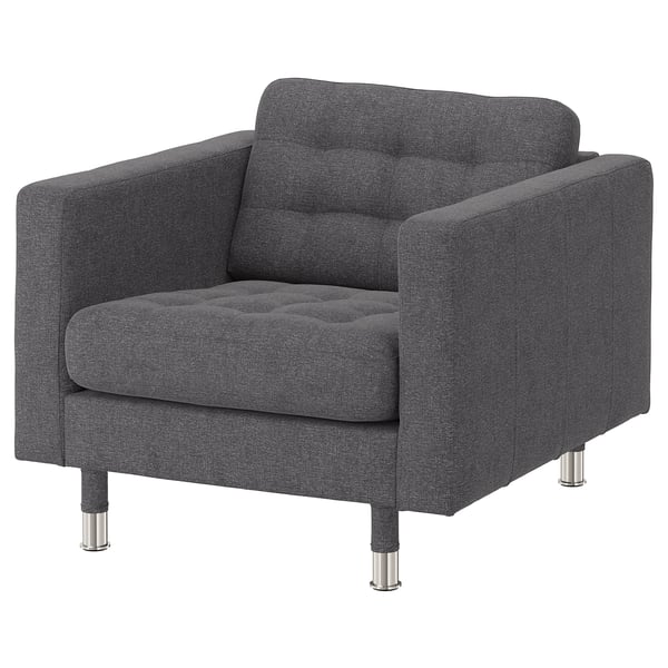 LANDSKRONA Armchair - Gunnared dark grey/metal ,