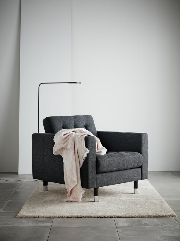 LANDSKRONA armchair, Gunnared dark grey/metal, 65x78x89 cm
