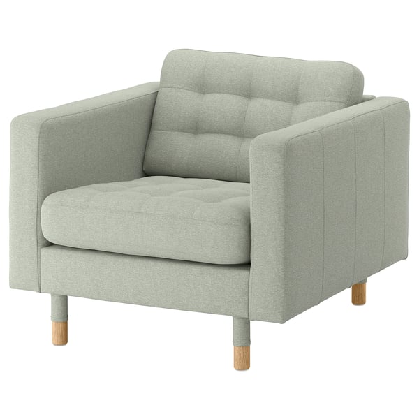 LANDSKRONA armchair, Gunnared light green/wood, 89x78x89 cm