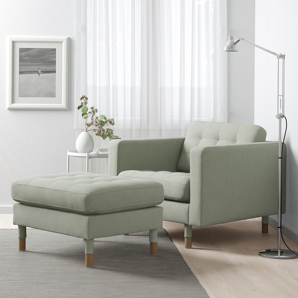 LANDSKRONA armchair, Gunnared light green/wood, 89x78x89 cm
