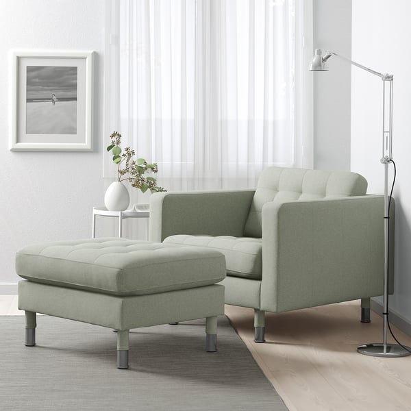 LANDSKRONA armchair, Gunnared light green/metal, 89x78x89 cm