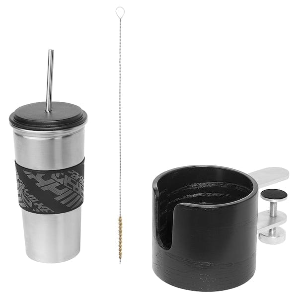 Ikea LÅNESPELARE - Mug and mug holder, black