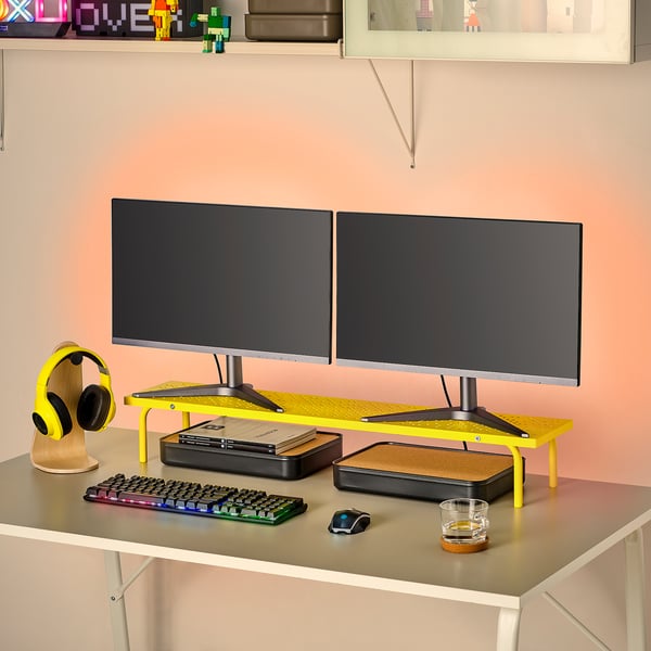 LÅNESPELARE monitor stand, bright yellow, 97x19 cm