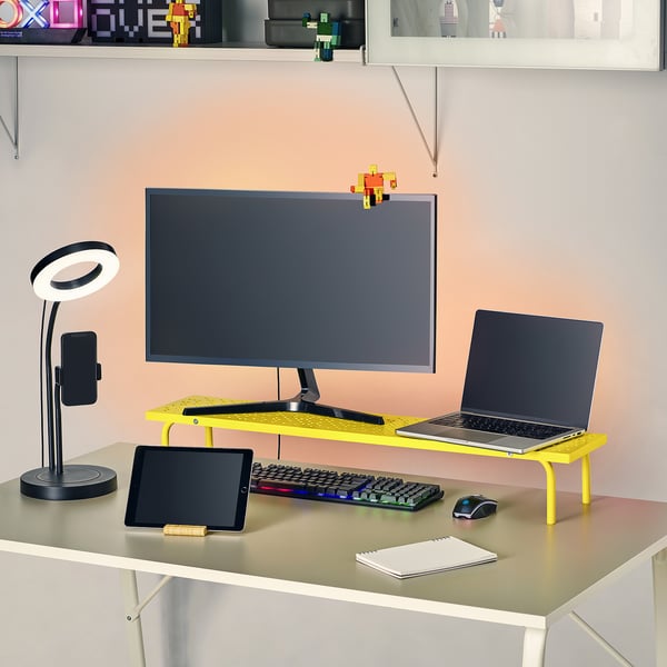 LÅNESPELARE monitor stand, bright yellow, 97x19 cm