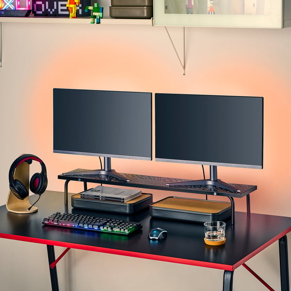 LÅNESPELARE monitor stand, black, 97x19 cm
