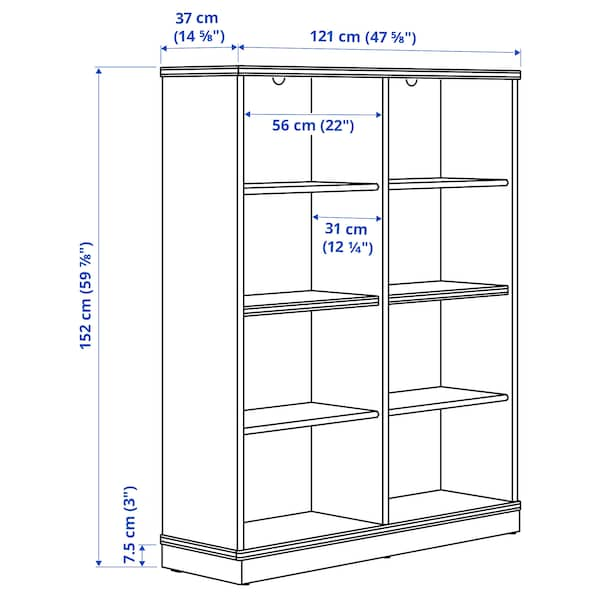 LANESUND - Bookcase, grey-brown, 121x37x152 cm