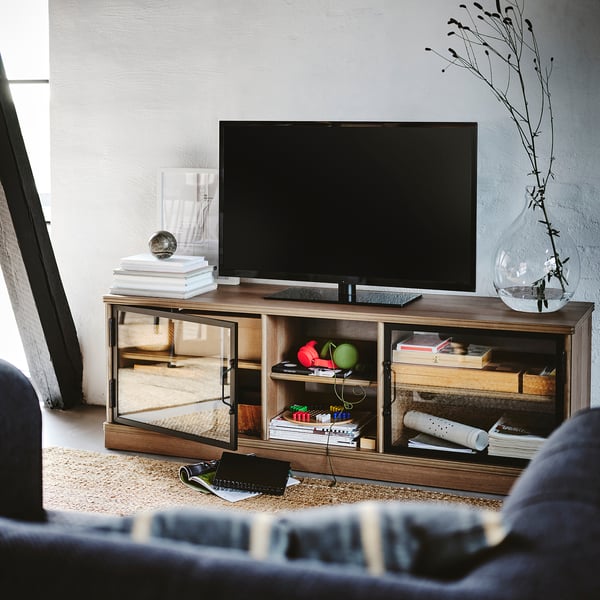 LANESUND - LANESUND TV bench, grey-brown, 161x47x55 cm