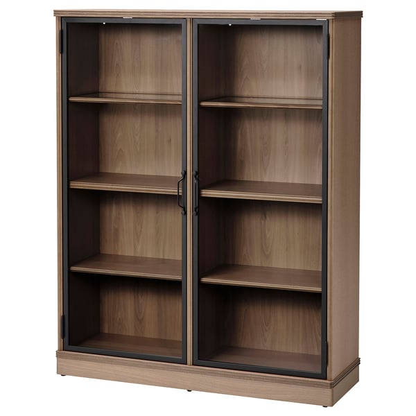 LANESUND glass-door cabinet, grey-brown, 121x37x152 cm