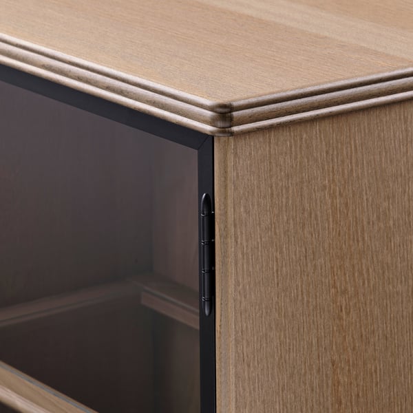 LANESUND glass-door cabinet, grey-brown, 121x37x152 cm