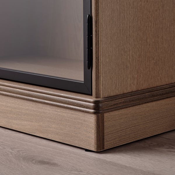 LANESUND glass-door cabinet, grey-brown, 121x37x152 cm
