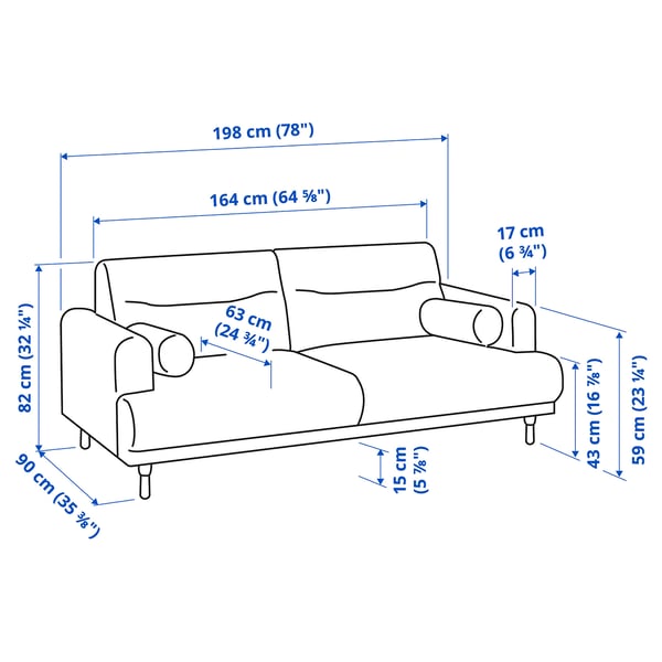 LÅNGARYD 2-seat sofa, Lejde/grey/black metal, 198 cm