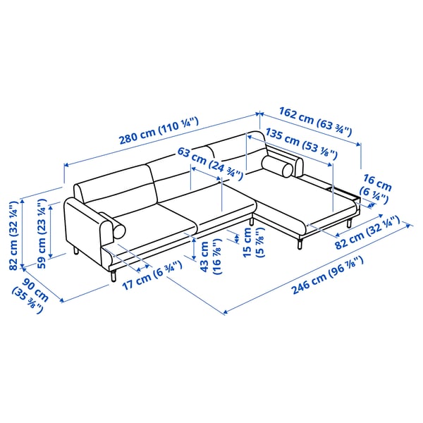 LÅNGARYD 3-seat sofa w chaise longue, right, Lejde/light grey wood