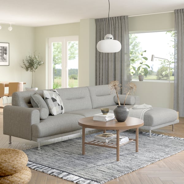 LÅNGARYD 3-seat sofa / chaise longue, right, Lejde / light gray metal ,