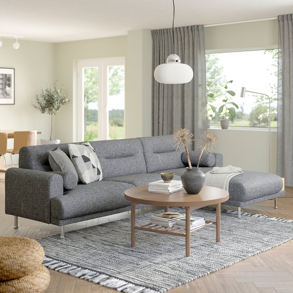 LÅNGARYD 3-seat sofa w chaise longue, right, Lejde grey/black/metal, 17x59x162 cm
