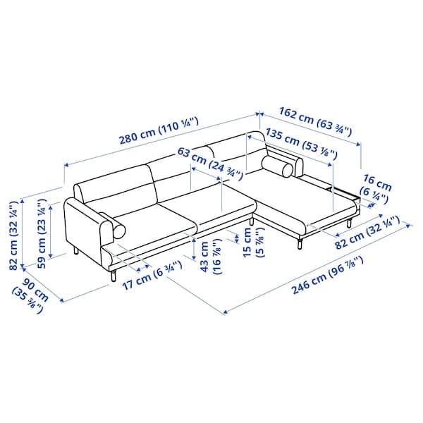 Ikea LÅNGARYD 3-seat sofa / chaise longue, right, Lejde gray / black / metal ,