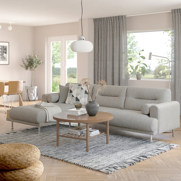 LÅNGARYD 3-seat sofa w chaise longue, left, Lejde/light grey metal, 280 cm