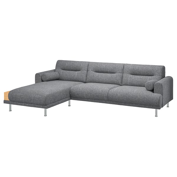 LÅNGARYD 3-seat sofa w chaise longue, left, Lejde grey/black/metal, 17x59x162 cm