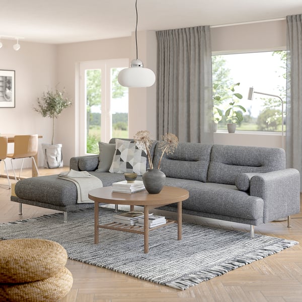LÅNGARYD 3-seater sofa/chaise-longue, left, Lejde grey/black/metal ,