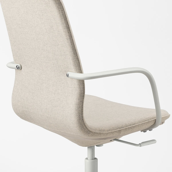 LÅNGFJÄLL Office chair with armrests - Gunnared beige/white ,