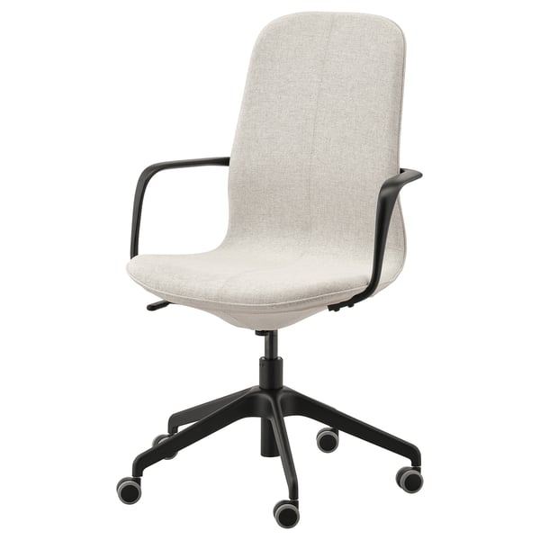 LÅNGFJÄLL conference chair with armrests, Gunnared beige/black, 68 cm