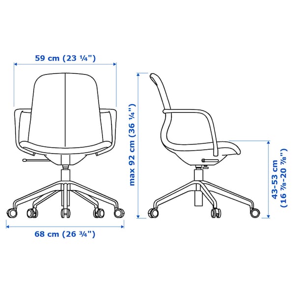 Ikea LÅNGFJÄLL Office chair with armrests - Gunnared blue/white ,