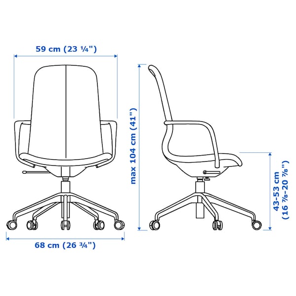 LÅNGFJÄLL Office chair with armrests - Gunnared blue/white ,