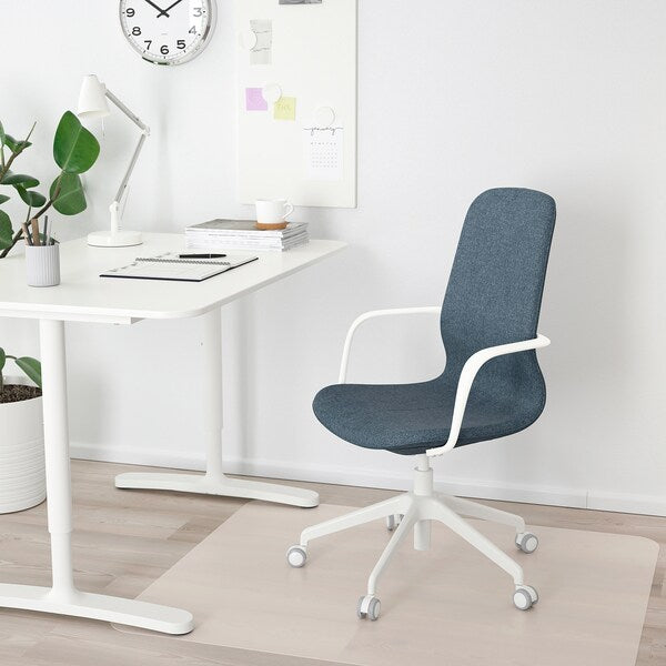 LÅNGFJÄLL Office chair with armrests - Gunnared blue/white ,