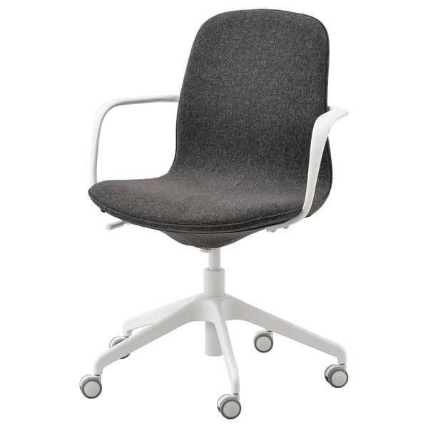 LÅNGFJÄLL conference chair with armrests, Gunnared dark grey/white, 68 cm