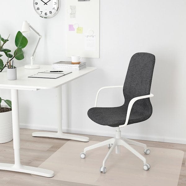 LÅNGFJÄLL Office chair with armrests - Gunnared dark grey/white ,