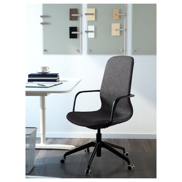 LÅNGFJÄLL Office chair with armrests - Gunnared dark grey/black ,