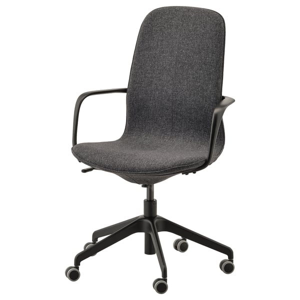 LÅNGFJÄLL conference chair with armrests, Gunnared dark grey/black, 68 cm