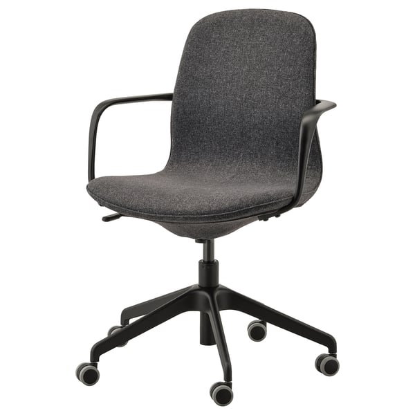 LÅNGFJÄLL conference chair with armrests, Gunnared dark grey/black, 68 cm