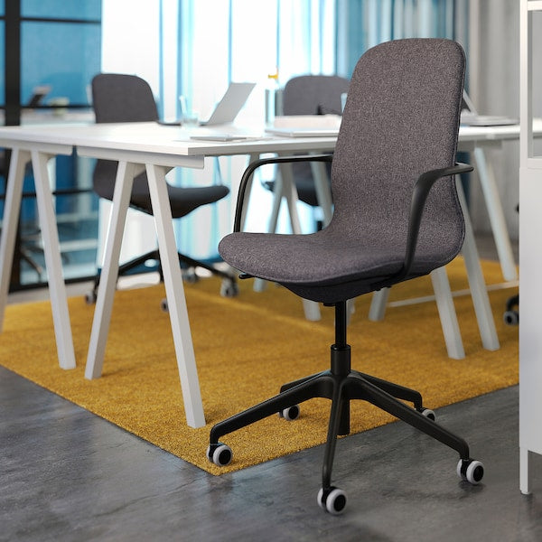 LÅNGFJÄLL Office chair with armrests - Gunnared dark grey/black ,