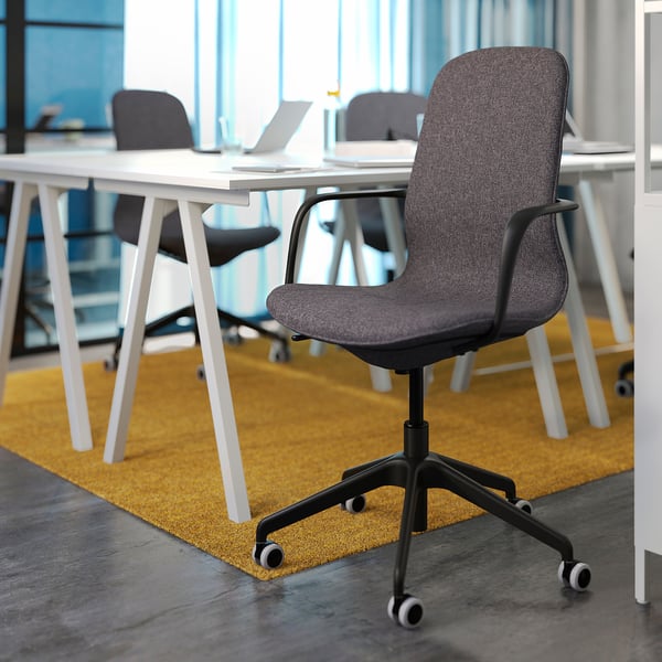 LÅNGFJÄLL Office chair with armrests - Gunnared dark grey/black ,