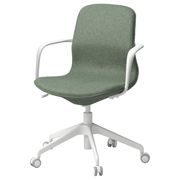 LÅNGFJÄLL conference chair with armrests, Gunnared green-grey/white, 68 cm