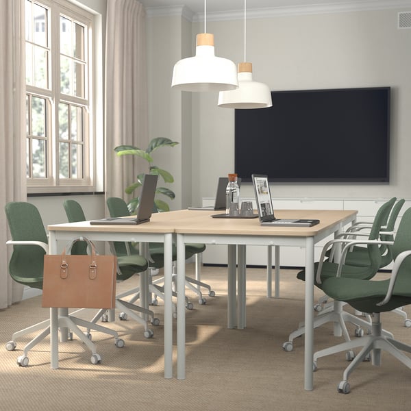 LÅNGFJÄLL conference chair with armrests, Gunnared green-grey/white, 53x92x68 cm