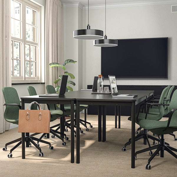 LÅNGFJÄLL - Meeting chair with armrests, Gunnared grey-green/black ,