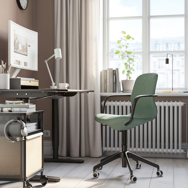 Ikea LÅNGFJÄLL - Meeting chair with armrests, Gunnared grey-green/black ,