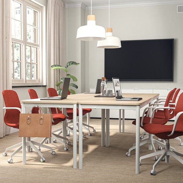 Ikea LÅNGFJÄLL - Meeting chair with armrests, Gunnared red-orange/white ,