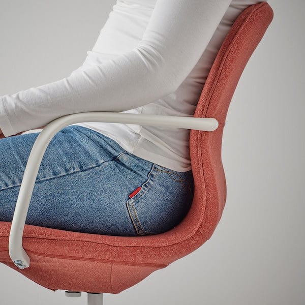 Ikea LÅNGFJÄLL - Meeting chair with armrests, Gunnared red-orange/white ,