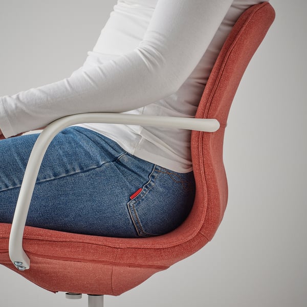 LÅNGFJÄLL conference chair with armrests, Gunnared red-orange/white, 68 cm