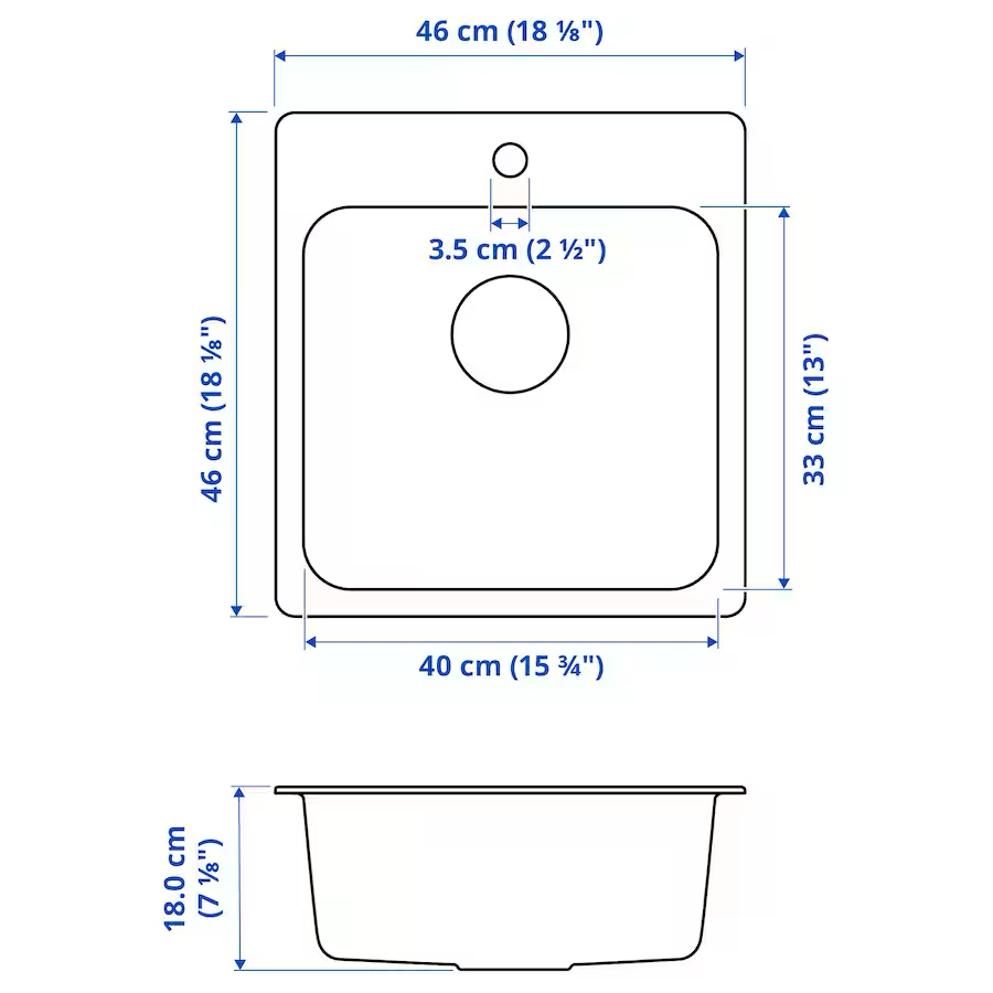 LÅNGUDDEN Inset sink, 1 bowl, stainless steel, 46x46 cm - best price from Maltashopper.com 30315174